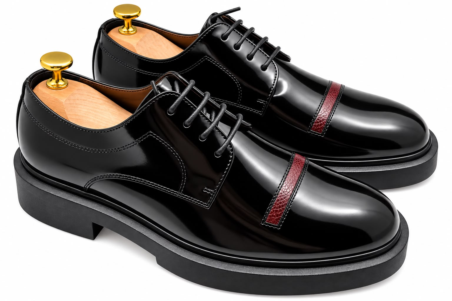 Belem 750-30 Shoe in Black, Burgundy Trim Derby